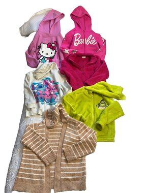 Girls lot of 6 sweaters size 7/8 full zipper hoodie stitch Hello Kitty Pink gree